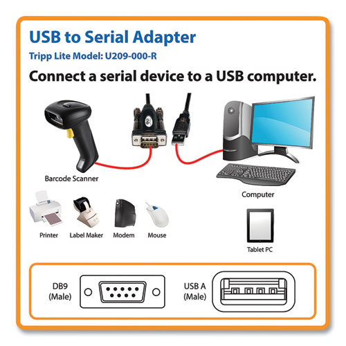 Picture of USB-A to Serial Adapter Cable, 5 ft, Black