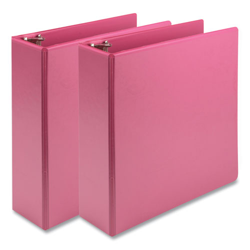 Picture of Earth's Choice Plant-Based Economy Round Ring View Binders, 3 Rings, 3" Capacity, 11 x 8.5, Pink, 2/Pack