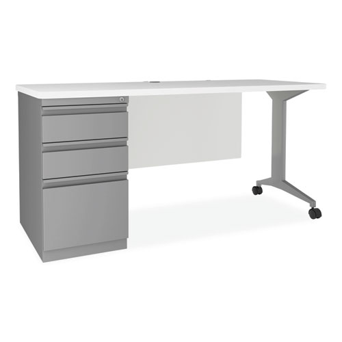 Picture of Modern Teacher Series Pedestal Desk, Left-Side Pedestal: Box/Box/File, 60" x 24" x 28.75", White/Silver