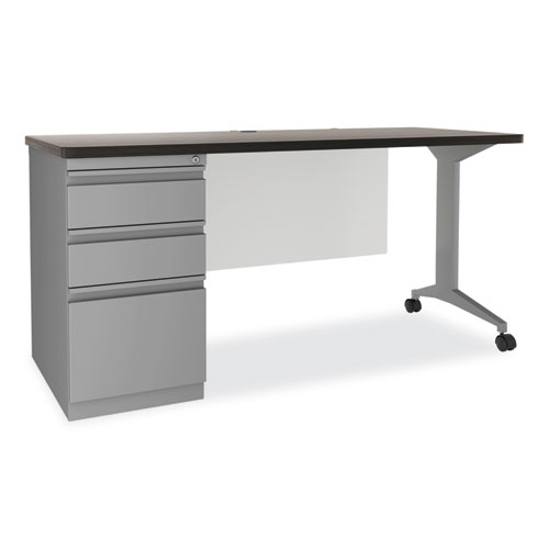 Picture of Modern Teacher Series Pedestal Desk, Left-Side Pedestal: Box/Box/File, 60" x 24" x 28.75", Charcoal Woodgrain/Gray