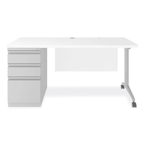 Picture of Modern Teacher Series Pedestal Desk, Left-Side Pedestal: Box/Box/File, 60" x 24" x 28.75", White/Silver