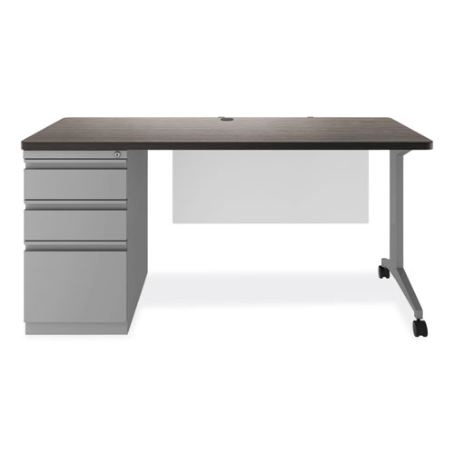 Picture of Modern Teacher Series Pedestal Desk, Left-Side Pedestal: Box/Box/File, 60" x 24" x 28.75", Charcoal Woodgrain/Gray