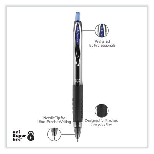 Picture of Signo 207 Needle Point Gel Pen, Retractable, Medium 0.7 mm, Blue Ink, Clear/Black/Blue Barrel, Dozen