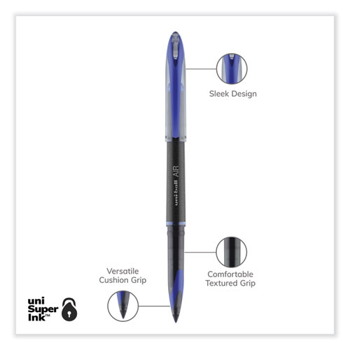 Picture of AIR Porous Roller Ball Pen, Stick, Medium 0.7 mm, Blue Ink, Black/Blue Barrel, Dozen