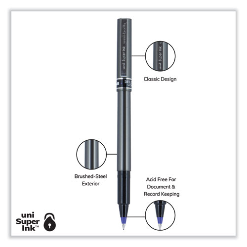 Picture of Deluxe Roller Ball Pen, Stick, Extra-Fine 0.5 mm, Blue Ink, Metallic Gray/Black/Blue Barrel, Dozen