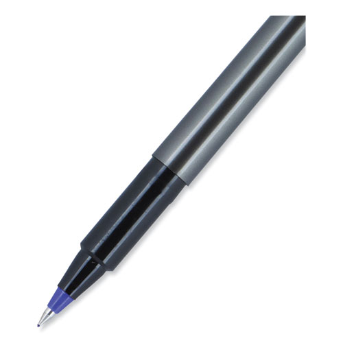 Picture of Deluxe Roller Ball Pen, Stick, Extra-Fine 0.5 mm, Blue Ink, Metallic Gray/Black/Blue Barrel, Dozen