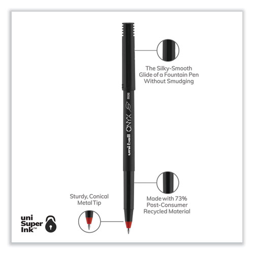 Picture of ONYX Roller Ball Pen, Stick, Extra-Fine 0.5 mm, Red Ink, Black/Red Barrel, Dozen