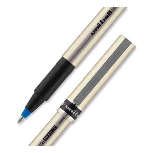 Picture of Deluxe Roller Ball Pen, Stick, Fine 0.7 mm, Blue Ink, Champagne/Black/Blue Barrel, Dozen