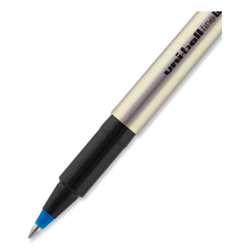 Picture of Deluxe Roller Ball Pen, Stick, Fine 0.7 mm, Blue Ink, Champagne/Black/Blue Barrel, Dozen