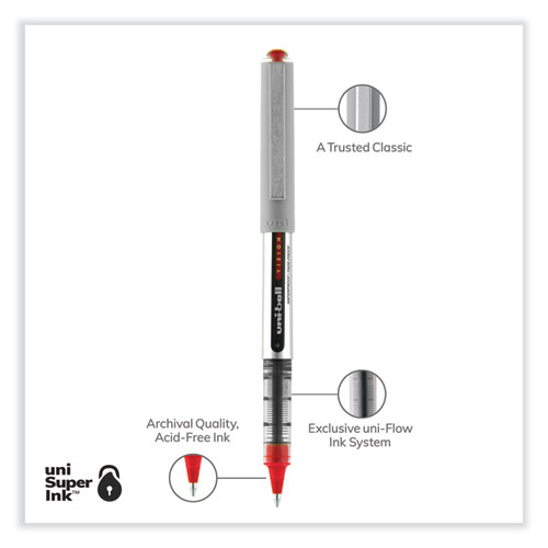 Picture of VISION Roller Ball Pen, Stick, Fine 0.7 mm, Red Ink, Silver/Red/Clear Barrel, Dozen