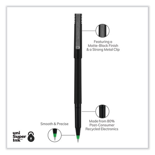 Picture of Roller Ball Pen, Stick, Extra-Fine 0.5 mm, Green Ink, Black/Green Barrel, Dozen