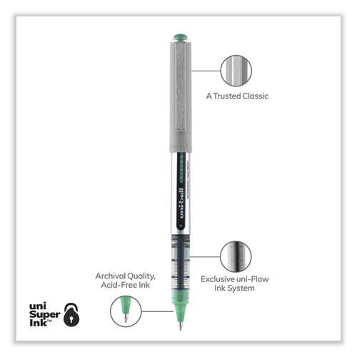 Picture of VISION Roller Ball Pen, Stick, Fine 0.7 mm, Green Ink, Silver/Green/Clear Barrel, Dozen