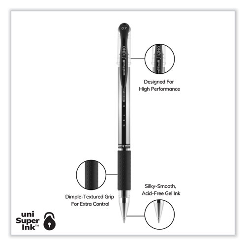 Picture of Signo GRIP Gel Pen, Stick, Medium 0.7 mm, Black Ink, Clear/Black/Silver Barrel, Dozen