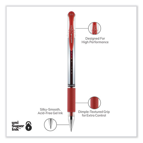 Picture of Signo GRIP Gel Pen, Stick, Medium 0.7 mm, Red Ink, Clear/Red/Silver Barrel, Dozen