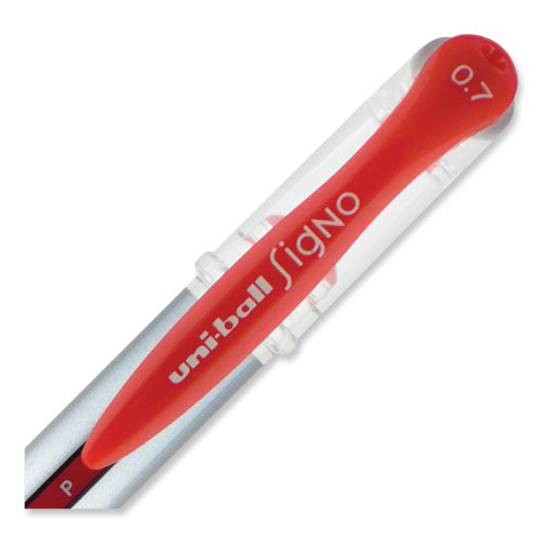 Picture of Signo GRIP Gel Pen, Stick, Medium 0.7 mm, Red Ink, Clear/Red/Silver Barrel, Dozen