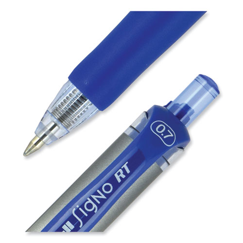 Picture of Signo Gel Pen, Retractable, Medium 0.7 mm, Blue Ink, Silver/Blue Barrel, Dozen