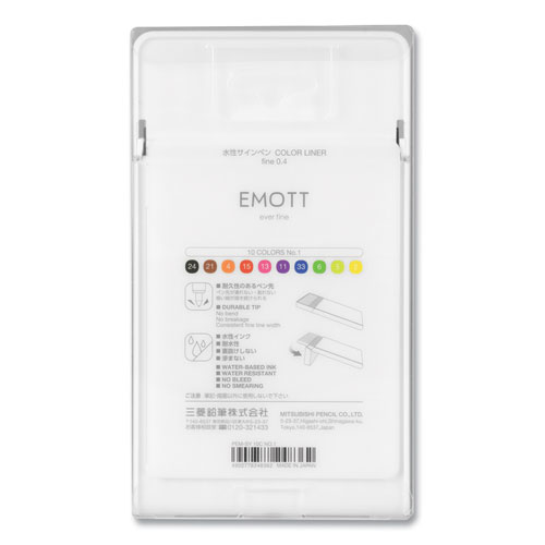Picture of EMOTT Porous Point Pen, Stick, Fine 0.4 mm, Assorted Ink Colors, White Barrel, 10/Pack