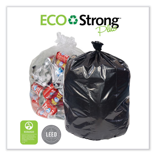 Picture of Eco Strong Plus Can Liners, 33 gal, 1 mil, 33" x 39", Black, Perforated Roll, 150/Carton