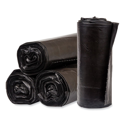 Picture of Eco Strong Plus Can Liners, 33 gal, 1 mil, 33" x 39", Black, Perforated Roll, 150/Carton