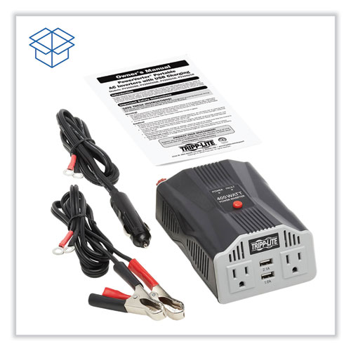 Picture of PowerVerter Ultra-Compact Car Inverter, 400 W, Two AC Outlets/Two USB Ports, 3.1 A