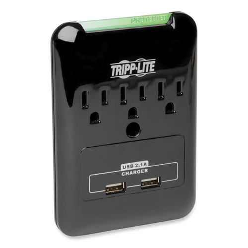 Picture of Protect It! Surge Protector, 3 AC Outlets/2 USB Ports, 540 J, Black