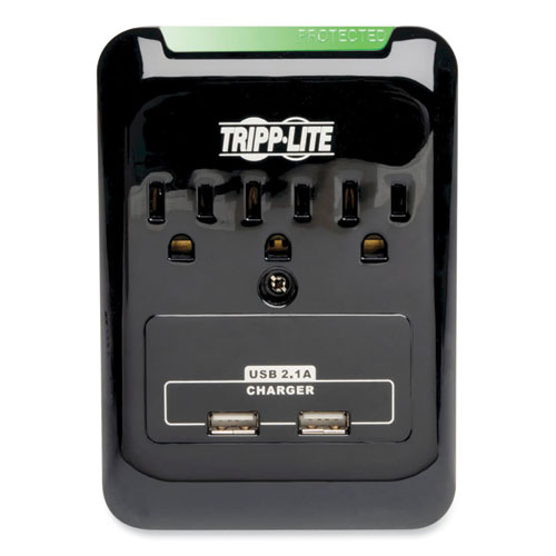 Picture of Protect It! Surge Protector, 3 AC Outlets/2 USB Ports, 540 J, Black