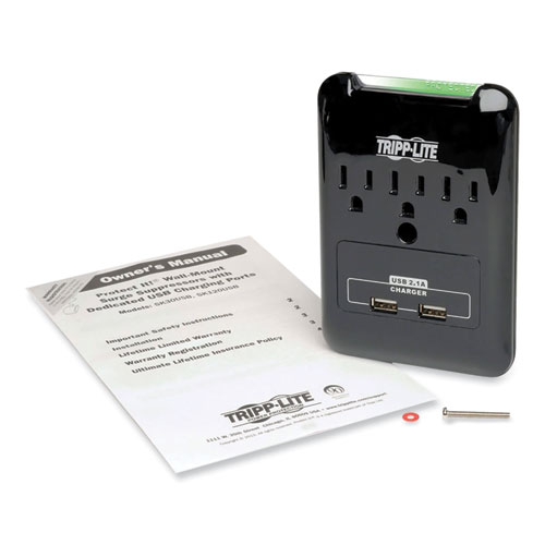 Picture of Protect It! Surge Protector, 3 AC Outlets/2 USB Ports, 540 J, Black