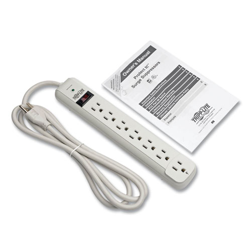 Picture of Protect It! Surge Protector, 7 AC Outlets, 6 ft Cord, 1,080 J, Light Gray