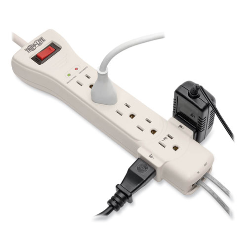 Picture of Protect It! Surge Protector, 7 AC Outlets, 15 ft Cord, 2,520 J, Light Gray