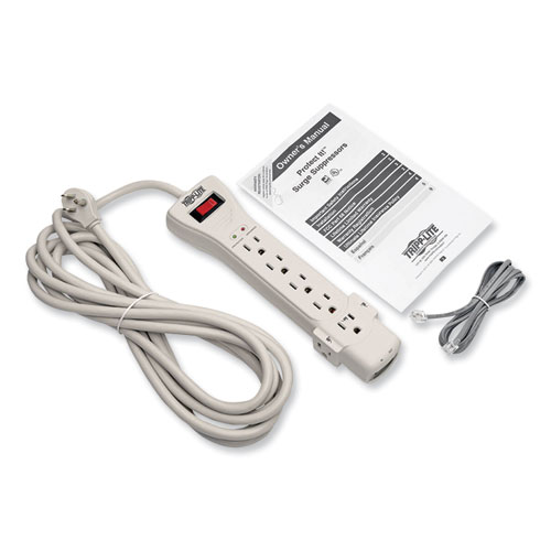 Picture of Protect It! Surge Protector, 7 AC Outlets, 15 ft Cord, 2,520 J, Light Gray