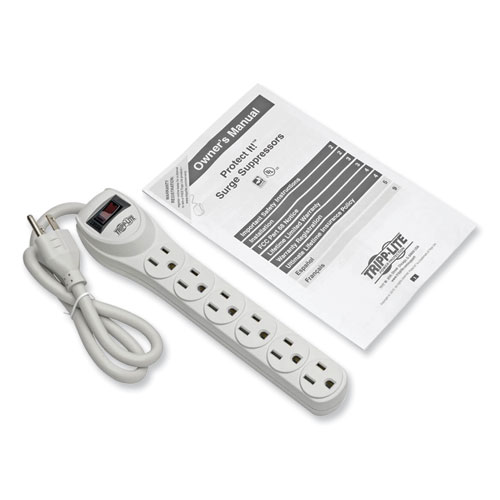 Picture of Protect It! Home Computer Surge Protector, 6 AC Outlets, 2 ft Cord, 180 J, Light Gray