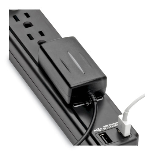 Picture of Protect It! Surge Protector, 6 AC Outlets/2 USB Ports, 6 ft Cord, 990 J, Black