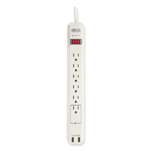 Picture of Protect It! Surge Protector, 6 AC Outlets/2 USB Ports, 6 ft Cord, 990 J, Cool Gray