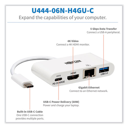 Picture of 4K Dock with Charging and Ethernet, USB C/4K HDMI/USB A/PD Charging, White