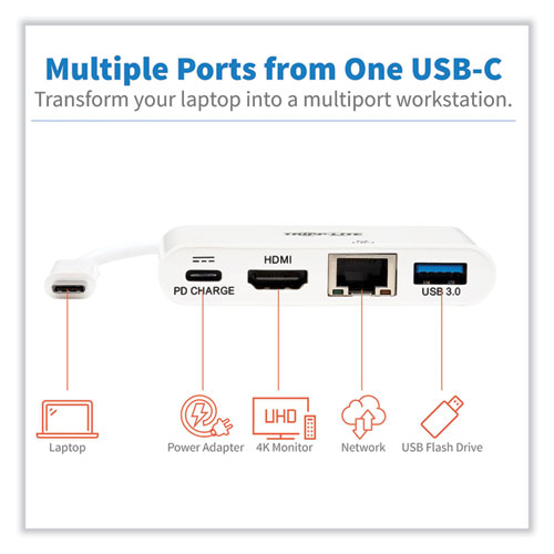 Picture of 4K Dock with Charging and Ethernet, USB C/4K HDMI/USB A/PD Charging, White