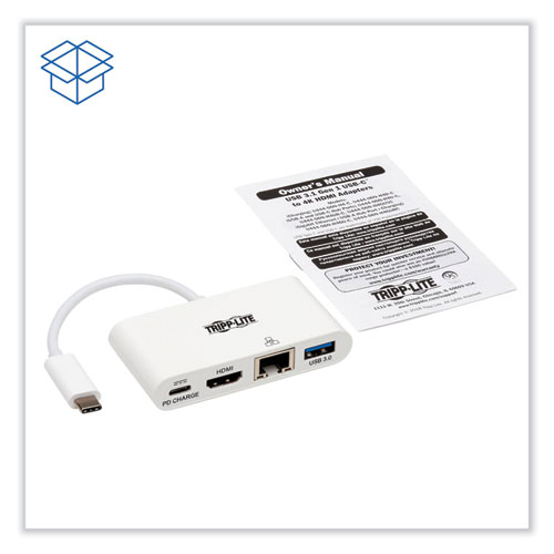 Picture of 4K Dock with Charging and Ethernet, USB C/4K HDMI/USB A/PD Charging, White