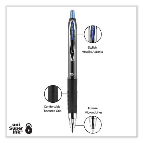 Picture of Signo 207 Gel Pen, Retractable, Medium 0.7 mm, Blue Ink, Smoke/Black/Blue Barrel, Dozen