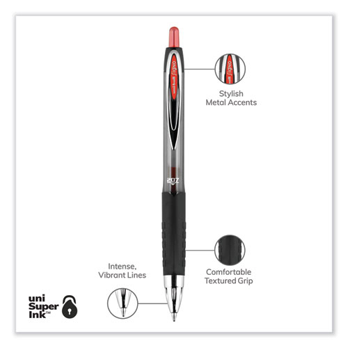 Picture of Signo 207 Gel Pen, Retractable, Medium 0.7 mm, Red Ink, Smoke/Black/Red Barrel, Dozen