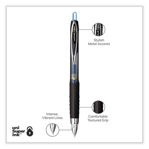 Picture of 207 Signo Gel Ultra Micro Gel Pen, Retractable, Extra-Fine 0.38 mm, Blue Ink, Clear/Black Barrel