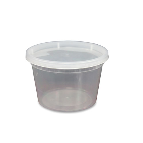 Picture of Plastic Deli Containers with Lid, 16 oz, Clear, Plastic, 240/Carton