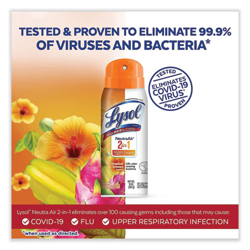 Picture of 2 in 1 Disinfectant Spray III, Tropical Breeze, 10 oz Aerosol Spray, 6/Carton