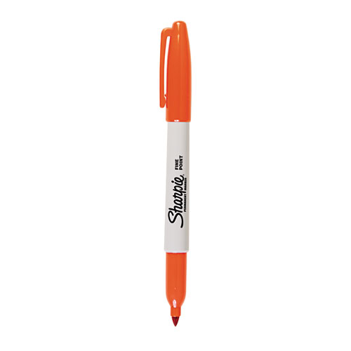 Picture of Fine Tip Permanent Marker, Fine Bullet Tip, Orange, Dozen