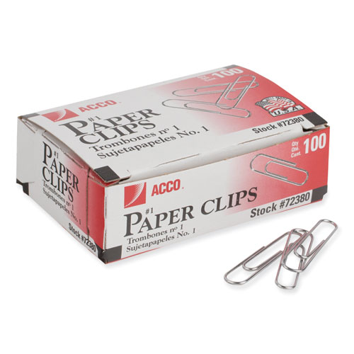 Picture of Paper Clips, #1, Smooth, Silver, 100 Clips/Box, 10 Boxes/Pack