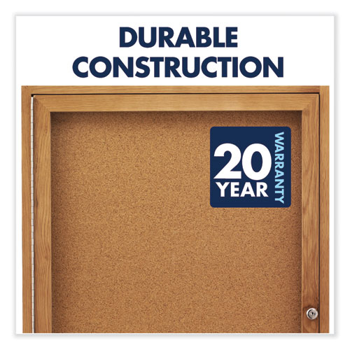 Picture of Enclosed Indoor Cork Bulletin Board with One Hinged Door, 24" x 36", Tan Surface, Oak Finished Fiberboard (MDF) Frame