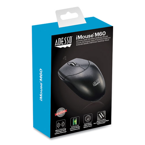 Picture of iMouse M60 Antimicrobial Wireless Mouse, 2.4 GHz Frequency/30 ft Wireless Range, Left/Right Hand Use, Black