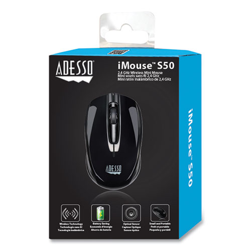 Picture of iMouse S50 Wireless Mini Mouse, 2.4 GHz Frequency/33 ft Wireless Range, Left/Right Hand Use, Black