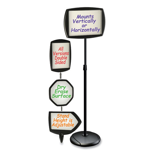 Picture of Magnetic Dry Erase Floor Stand Signs, Rectangle, Adjusts Up to 68" Tall, Black/Silver Stand, White 15" x 11" Face