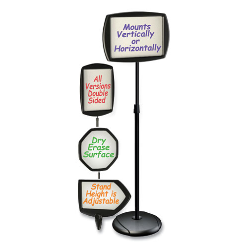 Picture of Magnetic Dry Erase Floor Stand Signs, Rectangle, Adjusts Up to 68" Tall, Black/Silver Stand, White 15" x 11" Face