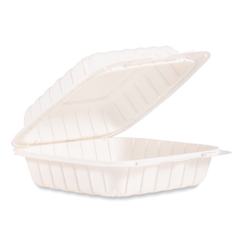 Picture of Hinged Lid Containers, Single Compartment, 8.25 x 8 x 3, White, Plastic, 150/Carton