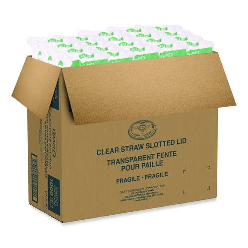 Picture of Straw-Slot Cold Cup Lids, Fits 30 oz to 32 oz Cups, Clear, 50/Sleeve, 20 Sleeves/Carton